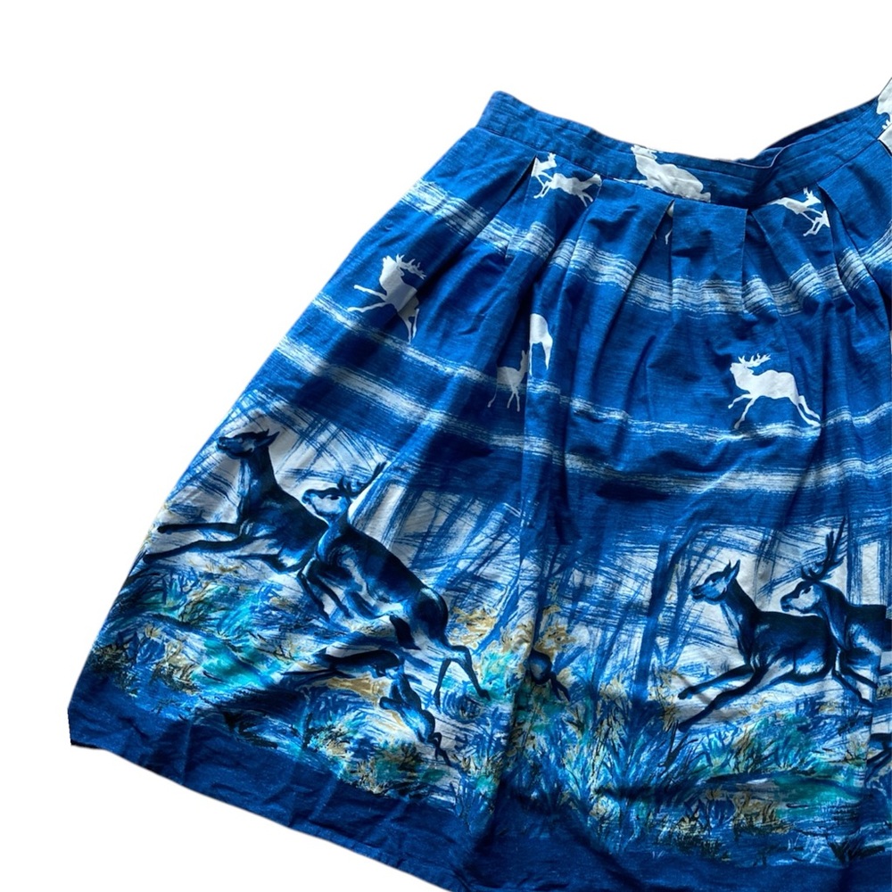 Hell bunny Blue cotton Skirt with Deer Print